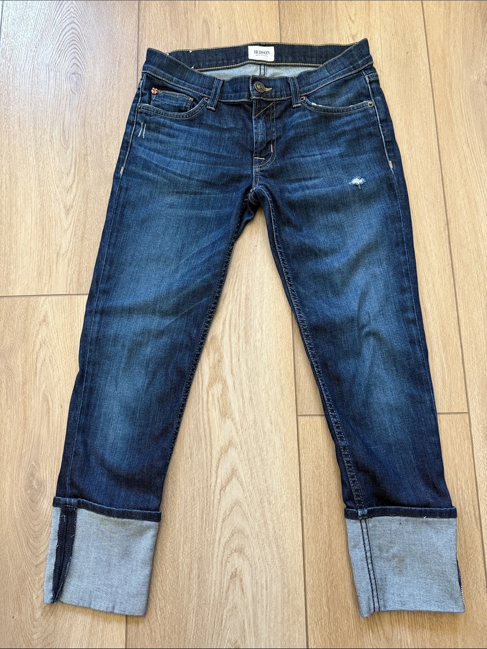 Hudson Muse Crop Dark Blue Cuffed Skinny Jeans Size 26